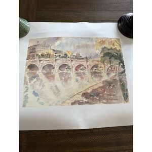 VTG Issued 1987 Watercolor Print Of Pont Neuf Signed L Redstone 37 Architects